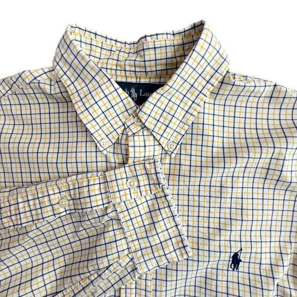 Ralph Lauren‎ Mens Classic Fit Yellow Blue Plaid Button Down Shirt L Relaxed Fit - Picture 1 of 7